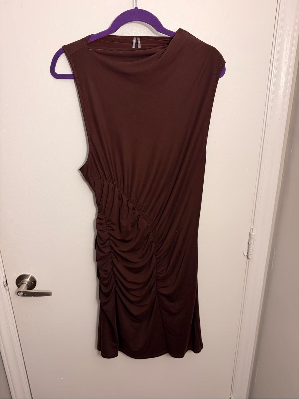 Anthropologie Chocolate Brown One-Shoulder Asymmetrical Ruched Dress